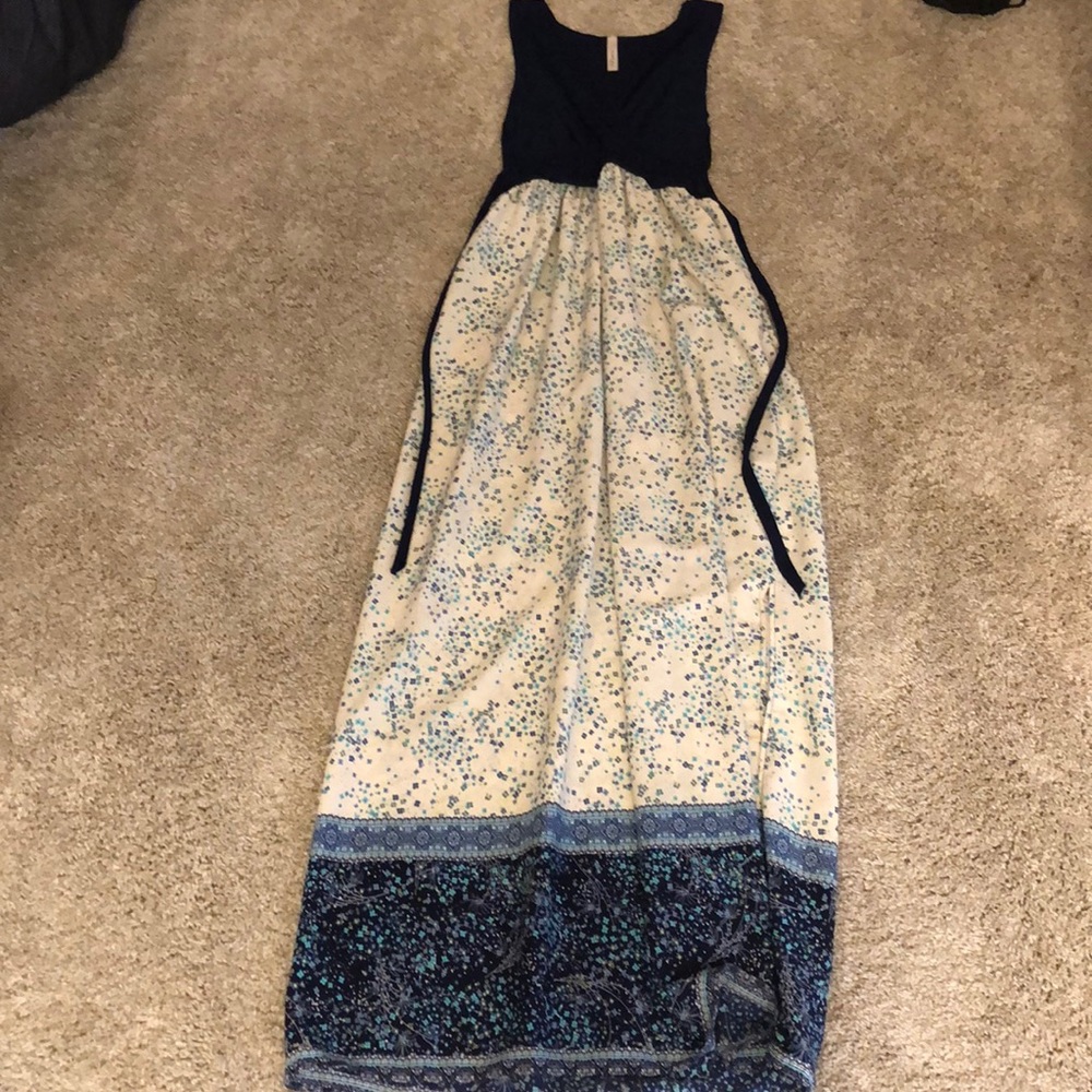 Blue patterned summer maxi dress size SMALL
